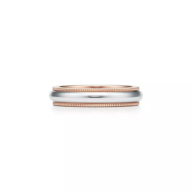티파니 투게더:밀그레인 밴드 링, 플래티늄 및 로즈 골드, 두께 4mm 이미지 번호 0