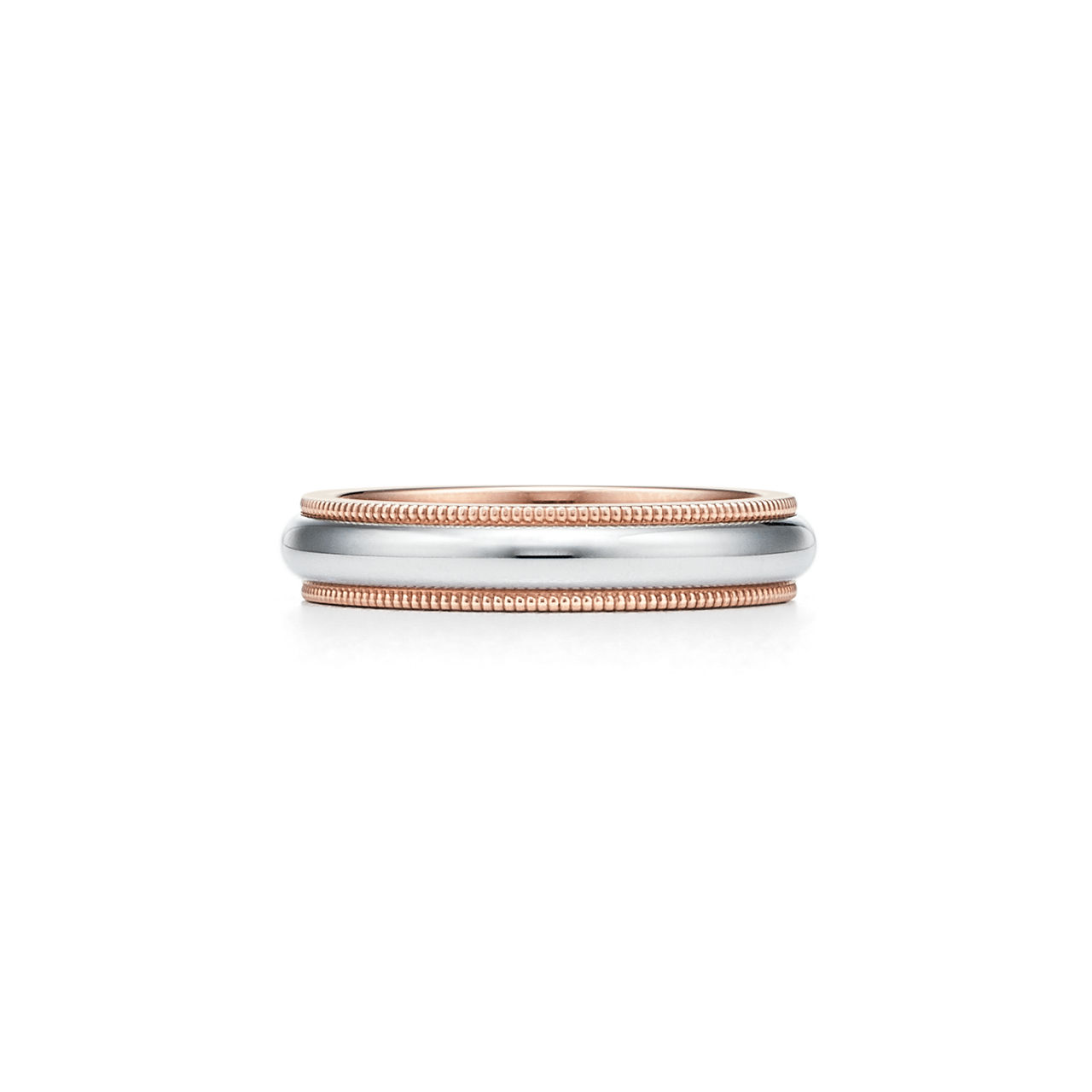 밀그레인 밴드 링, 플래티늄 및 로즈 골드, 두께 4mm