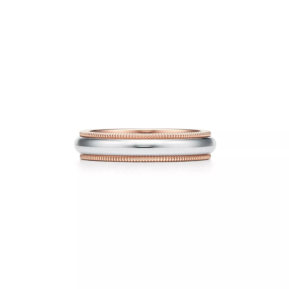 Milgrain Band Ring in Platinum and Rose Gold, 4 mm Wide