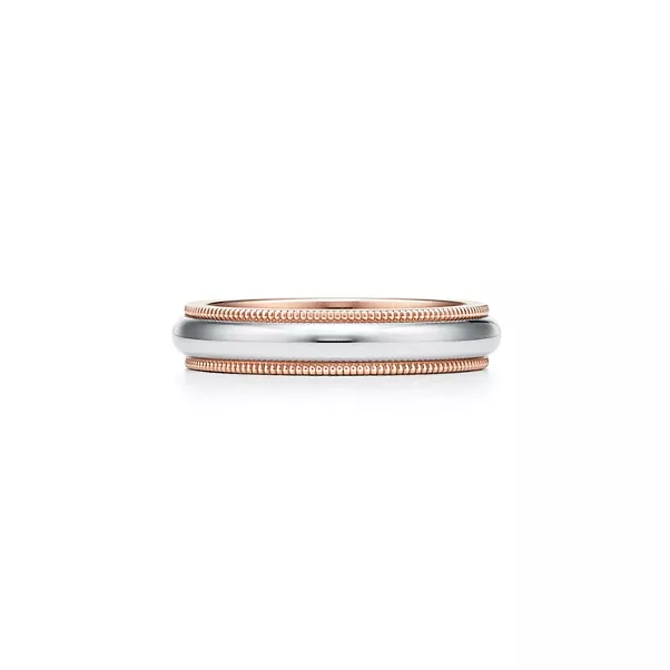 Milgrain Band Ring in Platinum and Rose Gold, 4 mm Wide