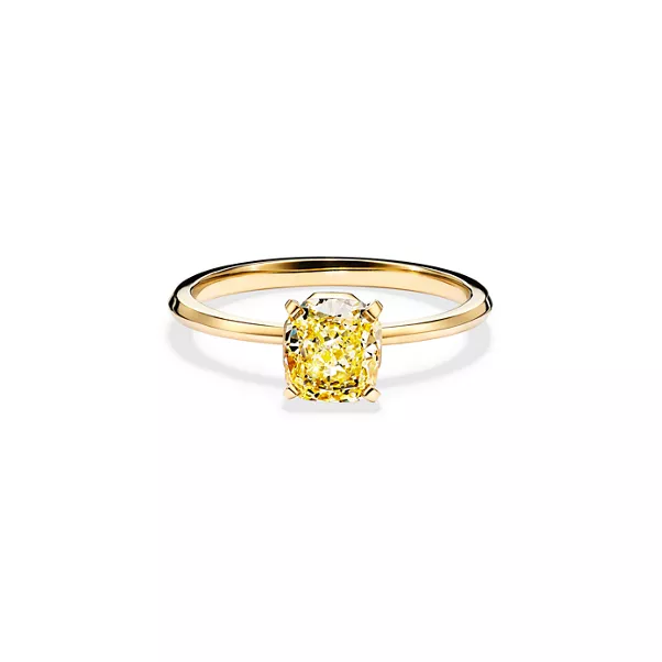 Engagement Ring with a Cushion-cut Yellow Diamond in 18k Yellow Gold