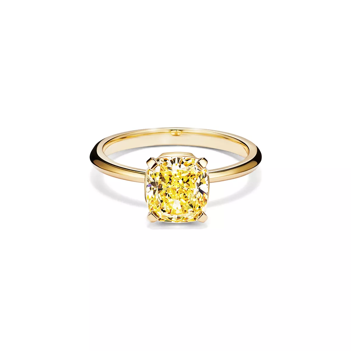 Engagement Ring with a Cushion-cut Yellow Diamond in 18k Yellow Gold