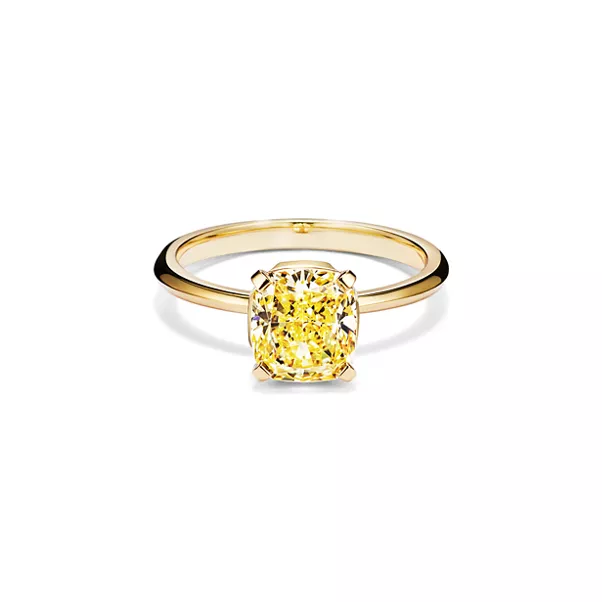 Engagement Ring with a Cushion-cut Yellow Diamond in 18k Yellow Gold