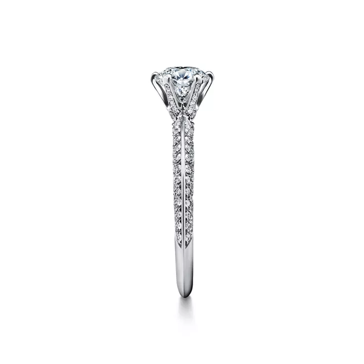 Pav&eacute; Tiffany&reg; Setting:Engagement Ring with a Pav&eacute; Diamond Band in Platinum, 4
