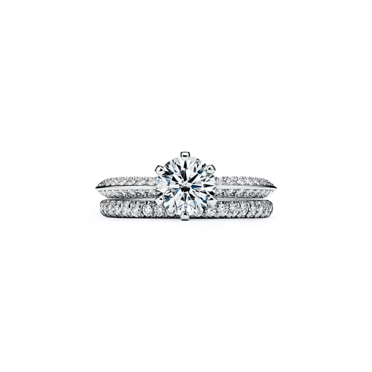Pav&eacute; Tiffany&reg; Setting:Engagement Ring with a Pav&eacute; Diamond Band in Platinum, 6
