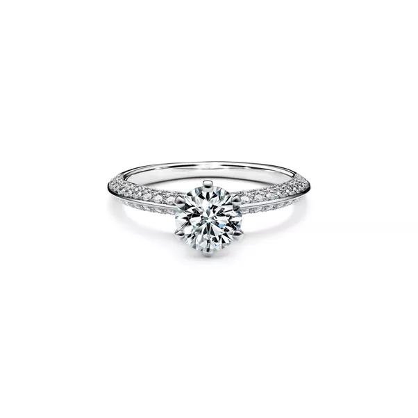 Engagement Ring with a Pavé Diamond Band in Platinum
