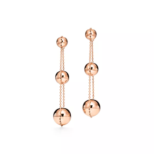 Orecchini pendenti tripli in oro rosa