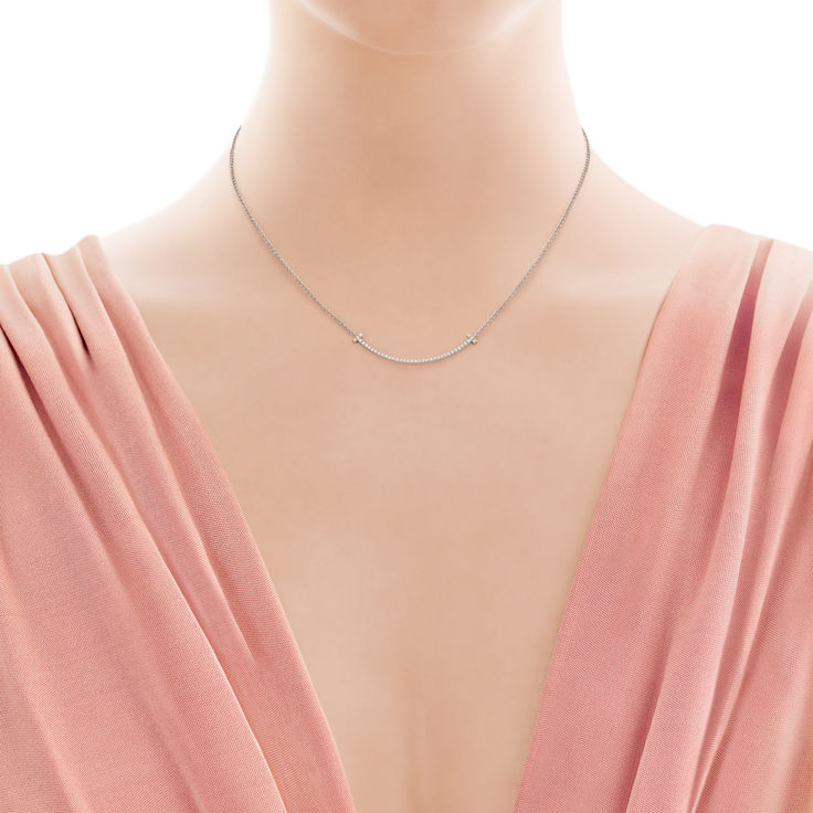 Tiffany T:Smile Pendant in White Gold with Diamonds, Small Tiffany T:Smile Pendant in White Gold with Diamonds, Small