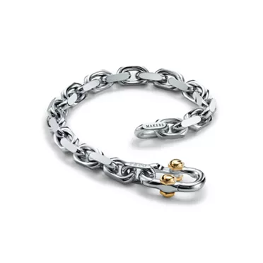 Tiffany 1837™:Makers Pulsera de cadena ancha en plata de ley y oro de 18 quilates , 2