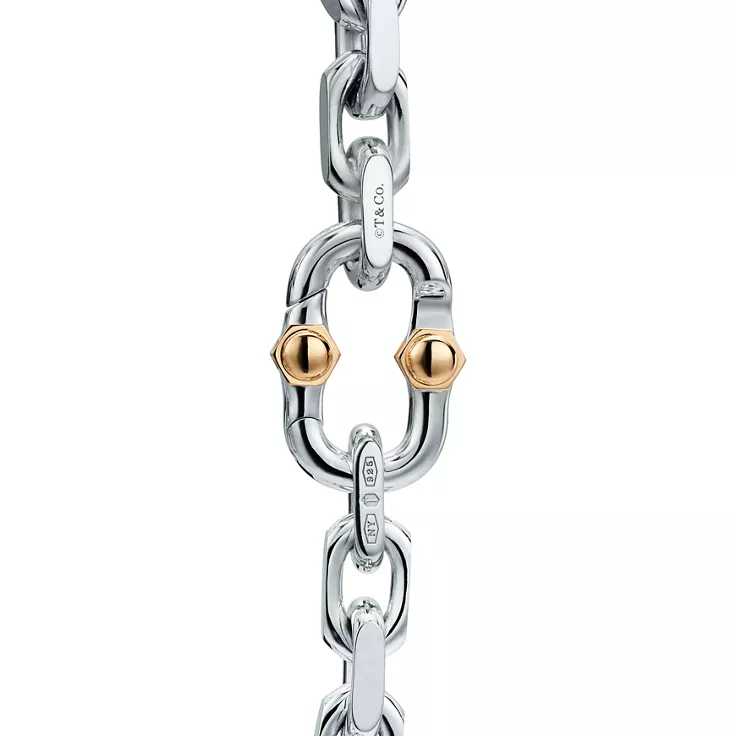 Tiffany 1837™:Makers Pulsera de cadena ancha en plata de ley y oro de 18 quilates , 4