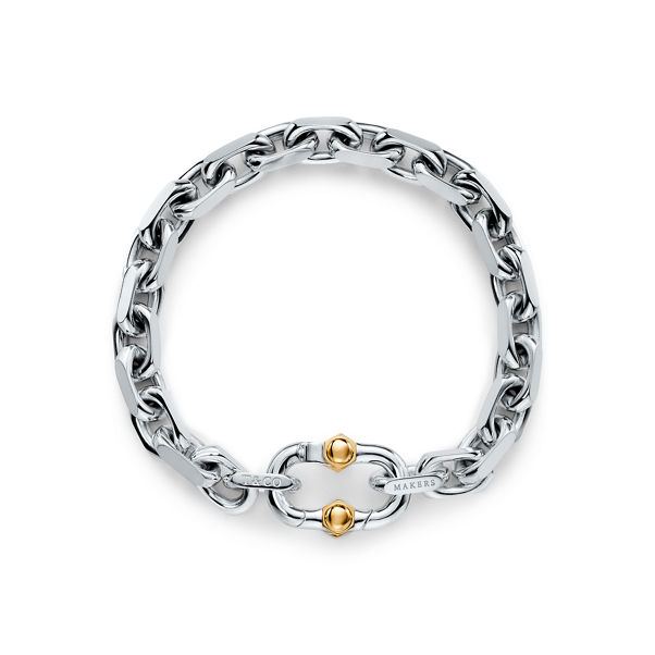 Tiffany 1837™:Makers breites Gliederarmband in Sterlingsilber und 18 Karat Gold 