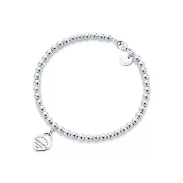 Return to Tiffany&trade;:Pink Heart Tag Bead Bracelet in Silver, 4 mm, 2