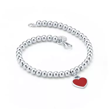 Return to Tiffany™:Red Heart Tag Bead Bracelet in Silver, 3