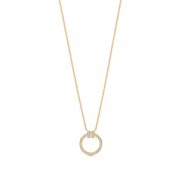 Tiffany T:Diamond Pendant in Gold with a Baguette Diamond