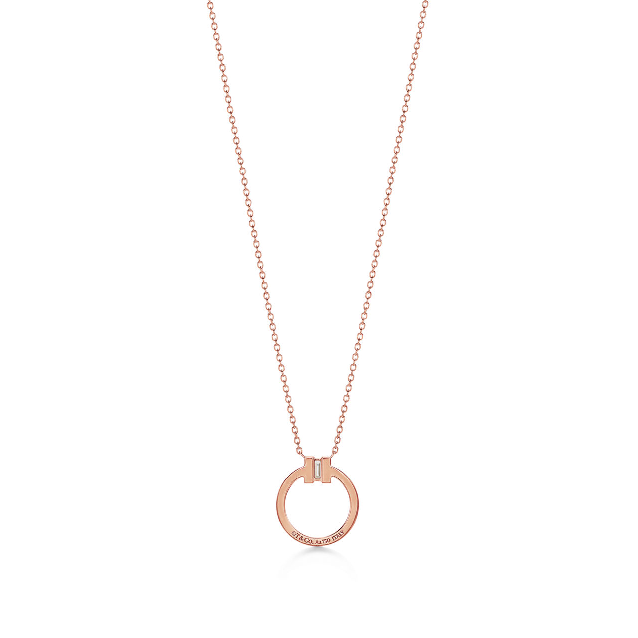 Tiffany T:Diamond Pendant in Rose Gold with a Baguette Diamond image number 2