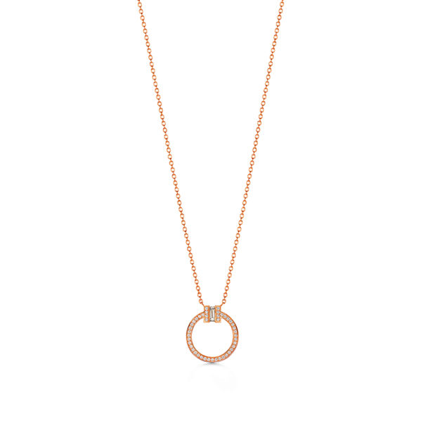 Tiffany T:Diamond Pendant in Rose Gold with a Baguette Diamond