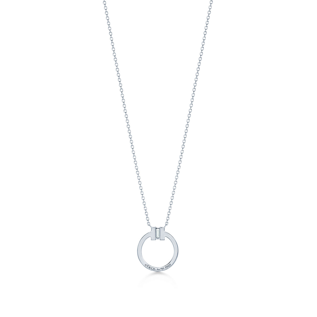 Tiffany T:Diamond Pendant in White Gold with a Baguette Diamond image number 2