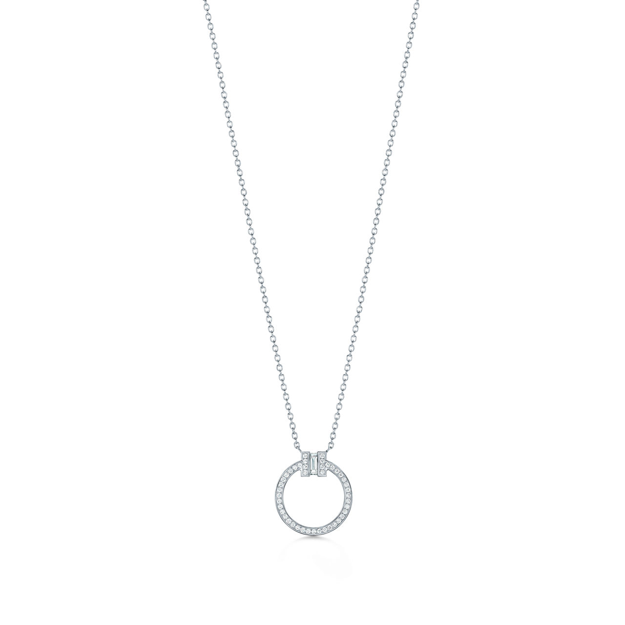 Tiffany T:Diamond Pendant in White Gold with a Baguette Diamond image number 0