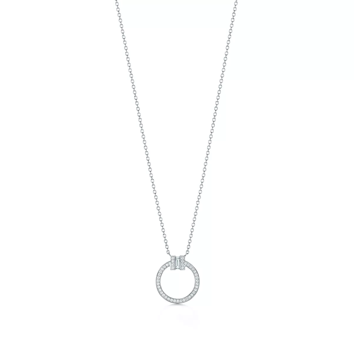 Diamond Pendant in White Gold with a Baguette Diamond