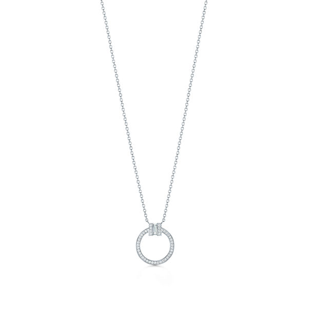 Tiffany T:Diamond Pendant in White Gold with a Baguette Diamond