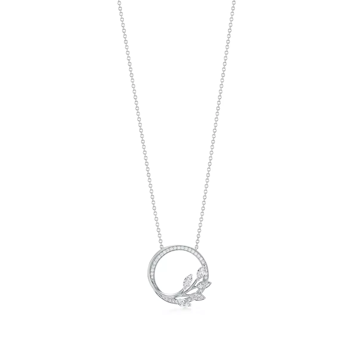 Diamond Vine Circle Pendant in Platinum