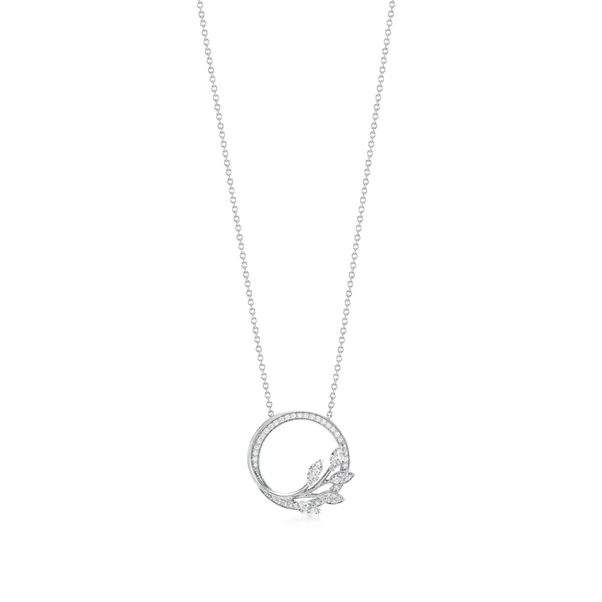 Diamond Vine Circle Pendant in Platinum 