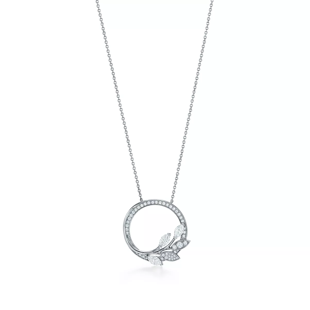 Diamond Vine Circle Pendant in Platinum