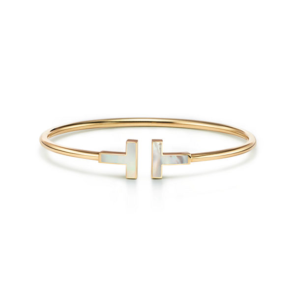 Tiffany T:Wire Bracelet in Yellow Gold with Mother-of-pearl