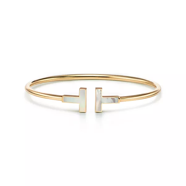 Wire Armreif in Gelbgold mit Perlmutt