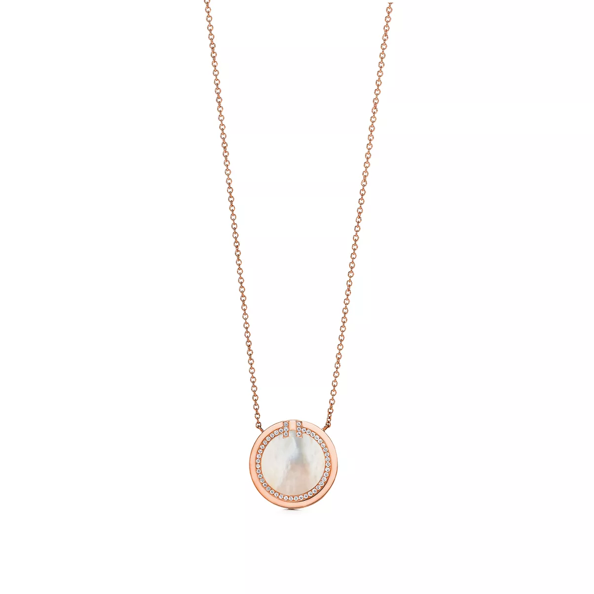 Diamond and Mother-of-pearl Circle Pendant in Rose Gold