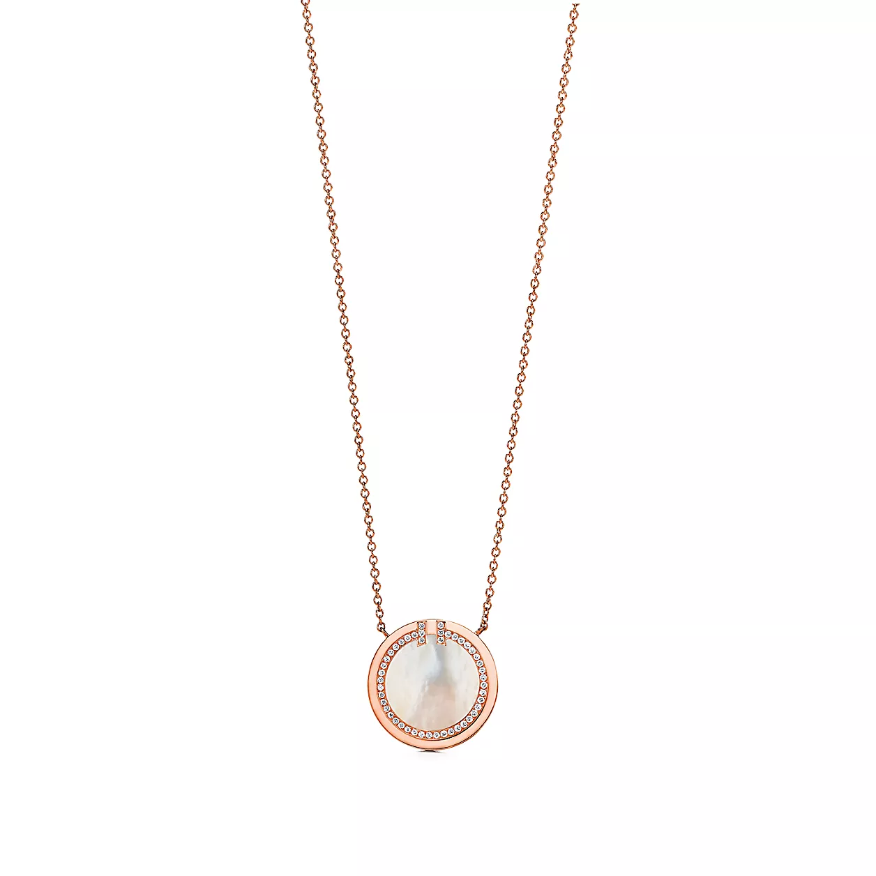 Tiffany T:다이아몬드 및 마더 오브 펄 서클 펜던트, 18K 로즈 골드, 40.6~45.7cm 이미지 번호 0