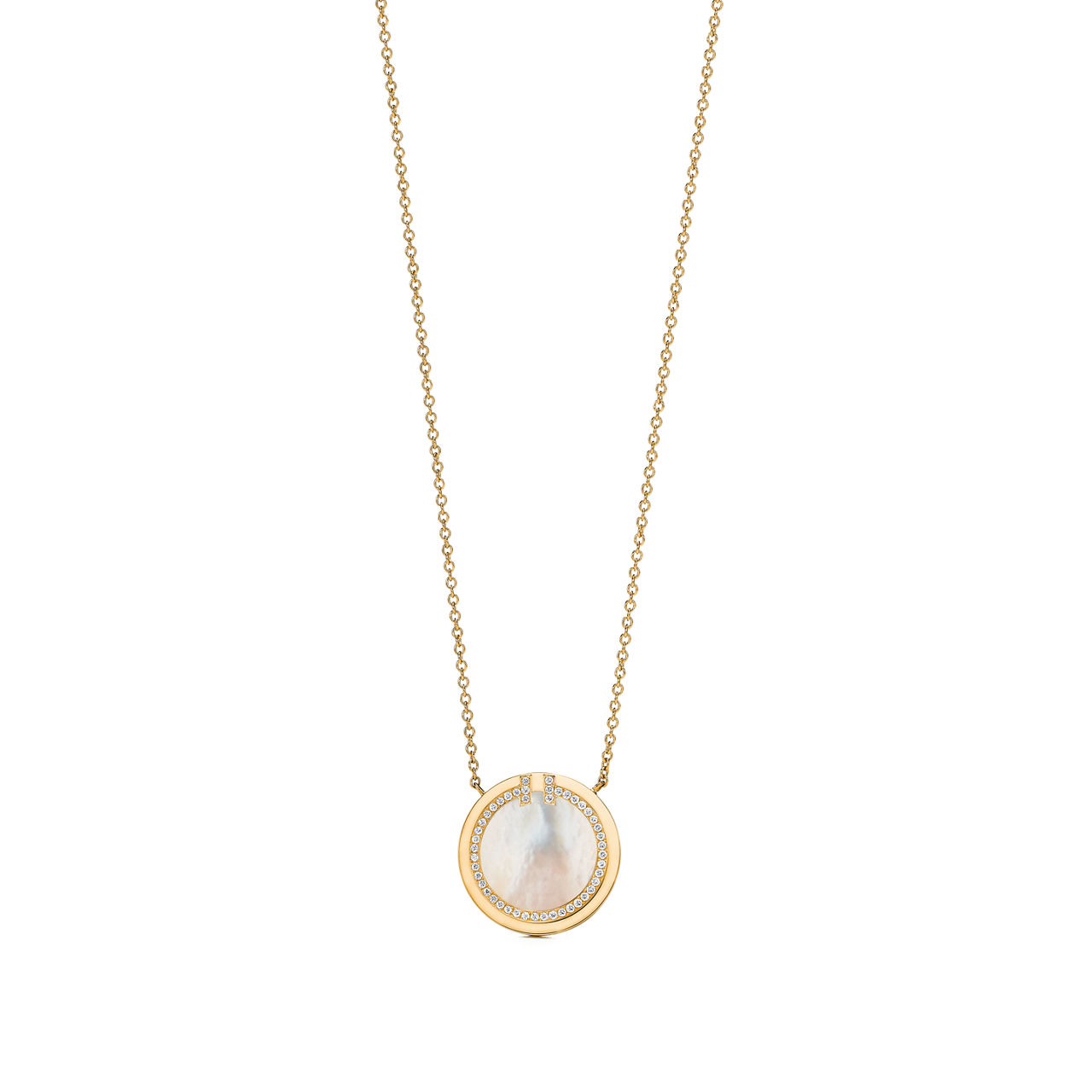 Tiffany T:Diamond and Mother-of-pearl Circle Pendant in Yellow Gold image number 0