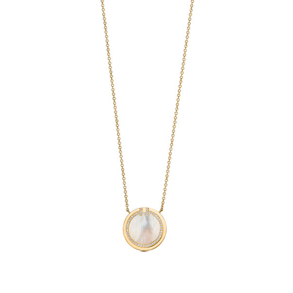 Tiffany T:Diamond and Mother-of-pearl Circle Pendant in Yellow Gold