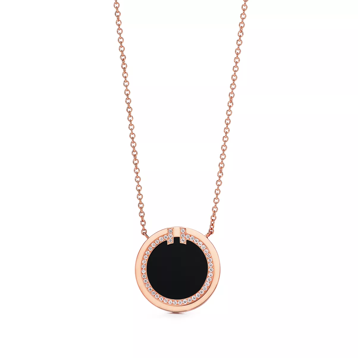 Circle Anh&auml;nger mit Diamant und schwarzem Onyx in Ros&eacute;gold
