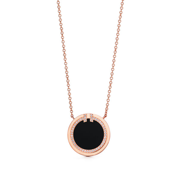 Tiffany T:Diamond and Black Onyx Circle Pendant in Rose Gold