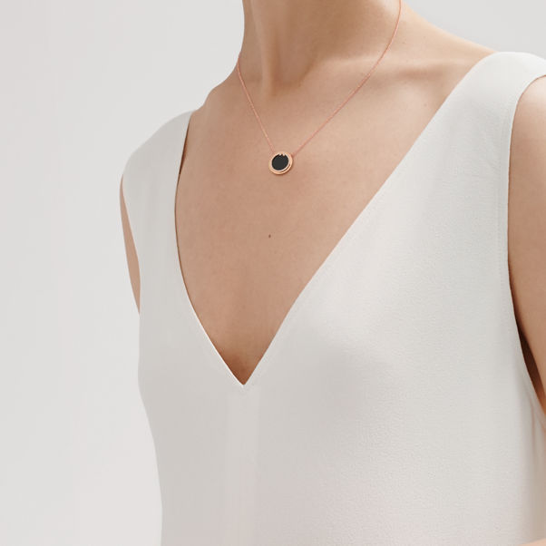 Tiffany T:Diamond and Black Onyx Circle Pendant in Rose Gold