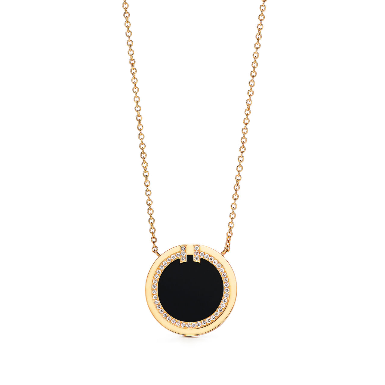 Tiffany T:Diamond and Black Onyx Circle Pendant in Yellow Gold image number 0