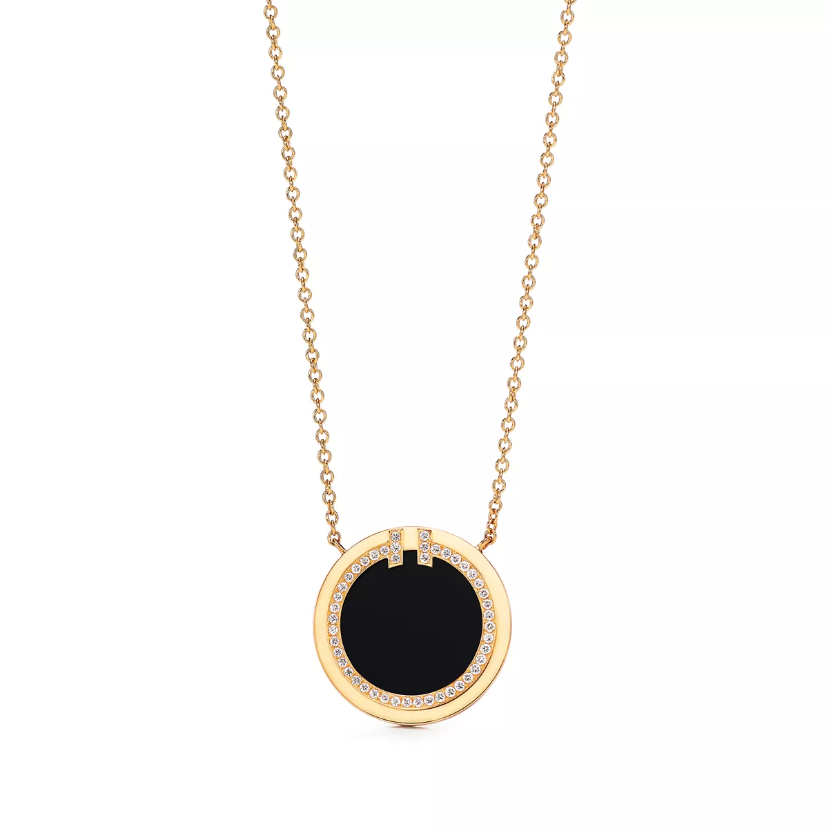 Circle Anh&auml;nger mit Diamant und schwarzem Onyx in Gelbgold