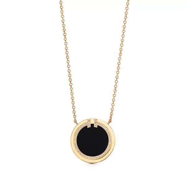 Circle Anhänger mit Diamant und schwarzem Onyx in Gelbgold