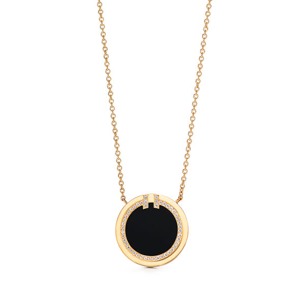 Tiffany T:Circle Anhänger mit Diamant und schwarzem Onyx in Gelbgold