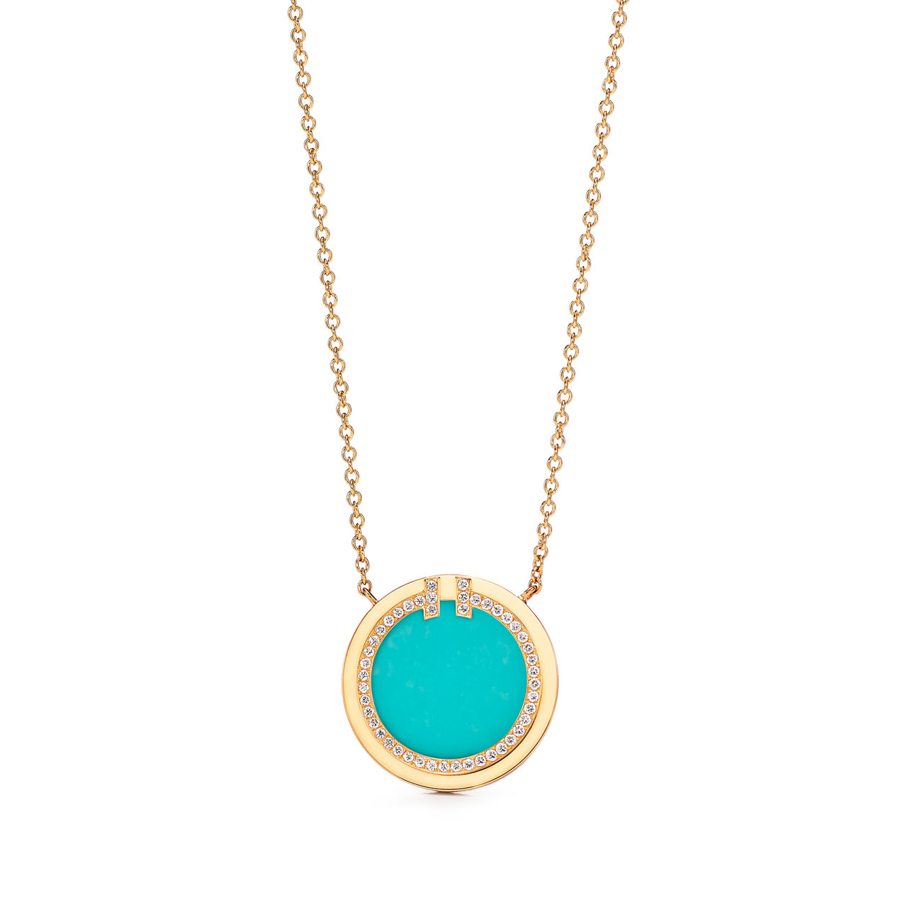 Tiffany T:Diamond and Turquoise Circle Pendant in Yellow Gold image number 0