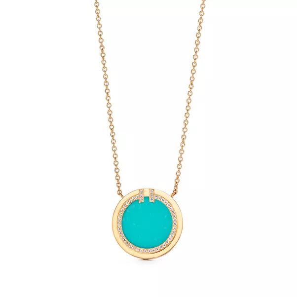 Circle Anhänger mit Diamant und Türkis in Gelbgold