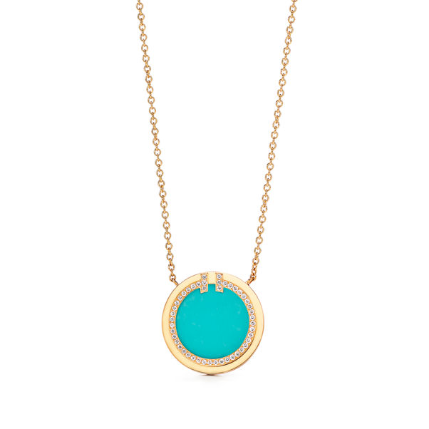 Tiffany T:Diamond and Turquoise Circle Pendant in Yellow Gold