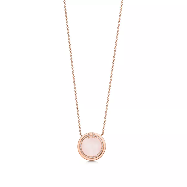 Diamond and Pink Opal Circle Pendant in Rose Gold