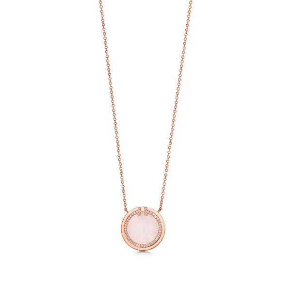 Tiffany T:Diamond and Pink Opal Circle Pendant in Rose Gold