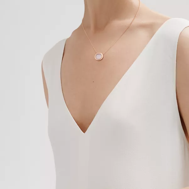 Diamond and Pink Opal Circle Pendant in Rose Gold