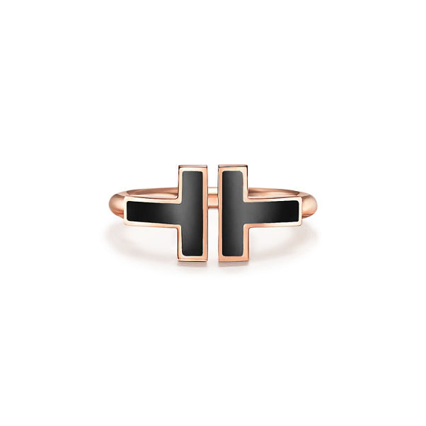 Tiffany T:Black Onyx Wire Ring in Rose Gold