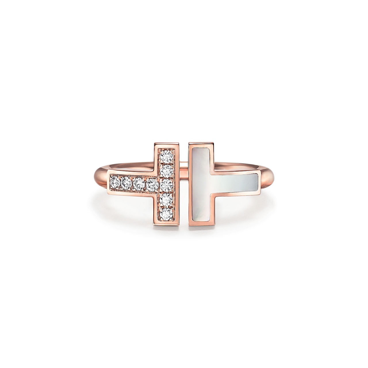 Wire Ring in Roségold mit Diamanten und Perlmutt