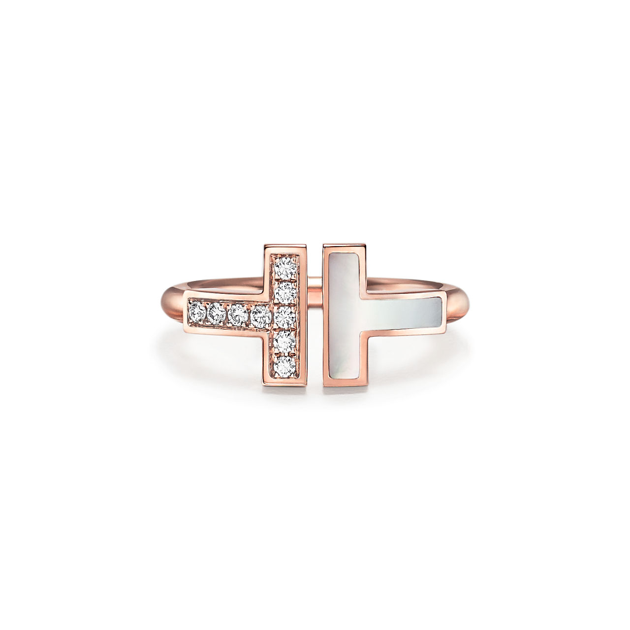 Wire Ring in Rose Gold with Diamonds and Mother-of-pearl