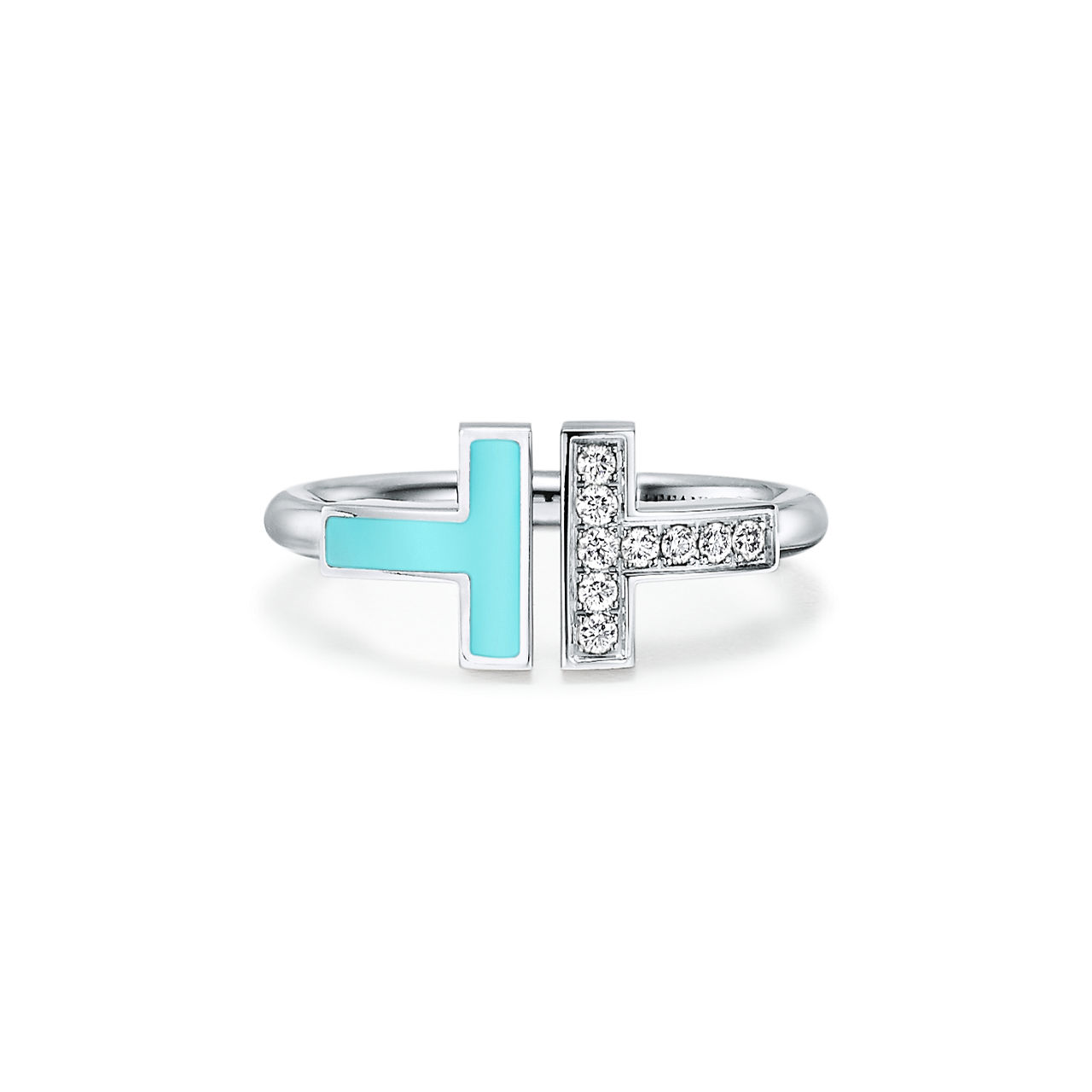 Tiffany T:Diamond and Turquoise Wire Ring in White Gold image number 0